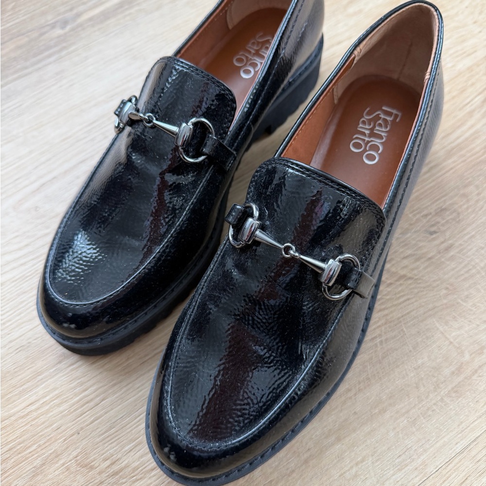 Franco Sarto Glossy Black Slip-On Loafers